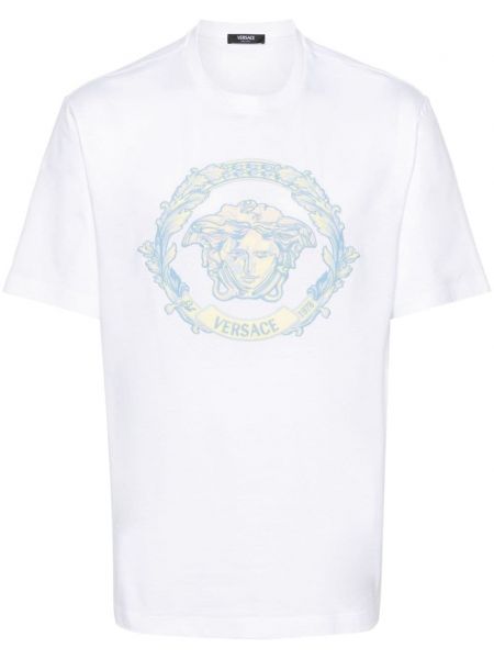 Βαμβακερή μπλούζα με κέντημα Versace λευκό