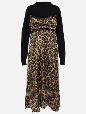 Volnena dolga obleka s potiskom z leopardjim vzorcem Sacai