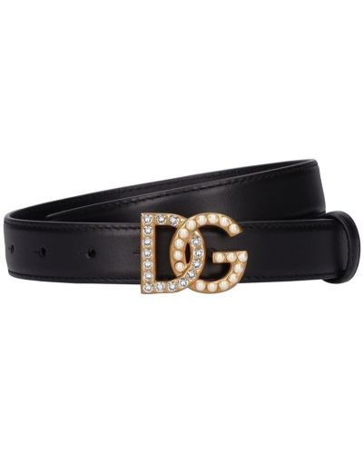 Křišťálový kožený pásek Dolce & Gabbana černý