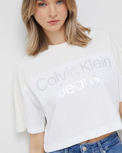 Тениска Calvin Klein Jeans бежово
