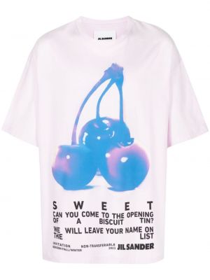 Bavlnené tričko s potlačou Jil Sander ružová