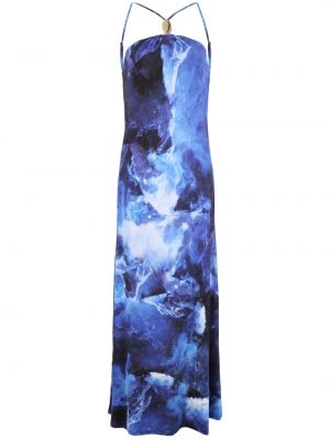 Večerna obleka s potiskom z abstraktnimi vzorci Simkhai modra