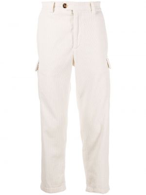 Kargo hlače iz rebrastega žameta Brunello Cucinelli bela