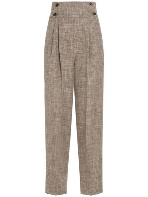 Vlněné kalhoty s vysokým pasem Loro Piana šedé