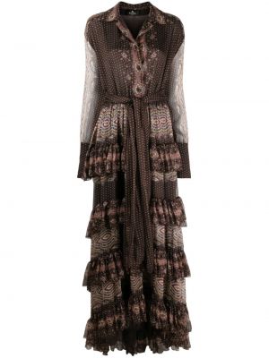 Košeľové šaty s potlačou s paisley vzorom Etro hnedá