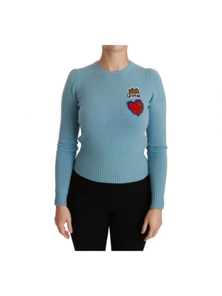 Sweter w serca wełniany z nadrukiem Dolce And Gabbana niebieski
