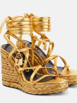 Sandały skórzane na koturnie Tom Ford złote