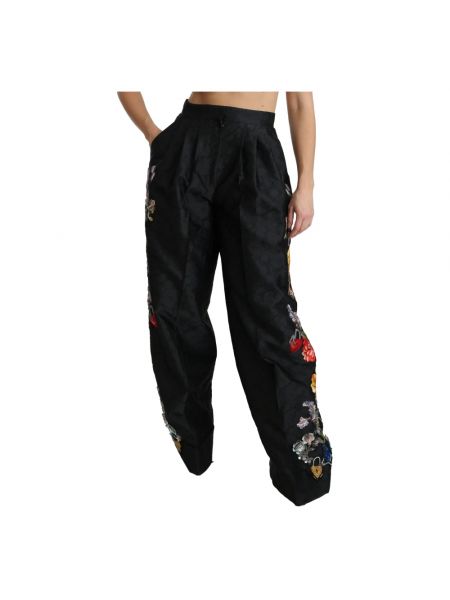 Haftowane spodnie z cekinami Dolce And Gabbana czarne