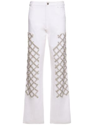 Krištáľové džínsy s rovným strihom Des Phemmes biela