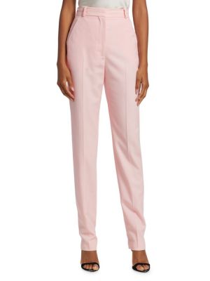 Шерстяные брюки с высокой талией Alexander Mcqueen розовые