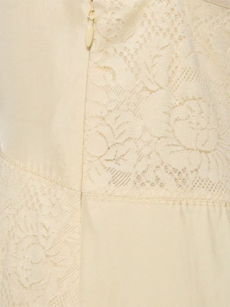 Satynowa sukienka mini koronkowa Jil Sander beżowa