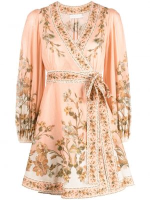 Pamučna haljina s cvjetnim printom s printom Zimmermann ružičasta