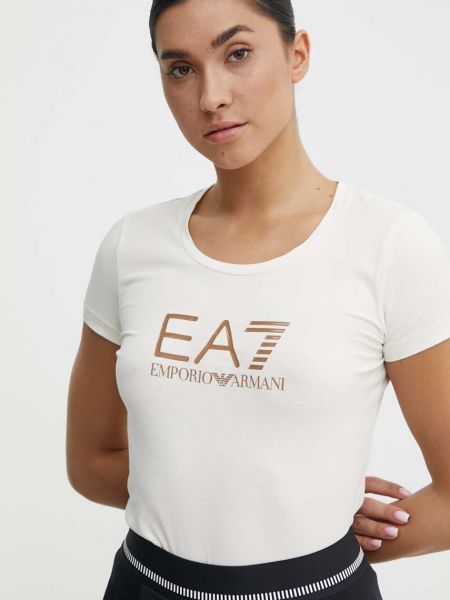 Bombažna majica Ea7 Emporio Armani bež