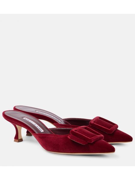 Sammet mules Manolo Blahnik röd