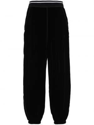 Czarne aksamitne spodnie sportowe w paski Miu Miu