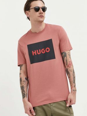 Тениска с дълъг ръкав с принт Hugo розово