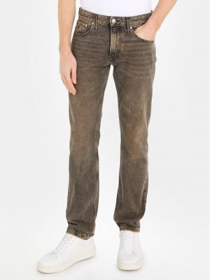 Ravne hlače Calvin Klein Jeans rjava