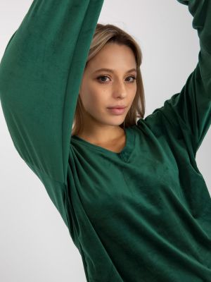 Bluza iz pliša z v-izrezom Fashionhunters zelena
