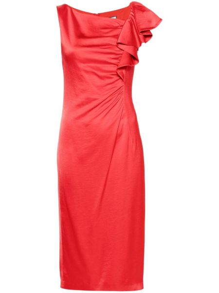 Satynowa sukienka midi drapowana Nissa czerwona