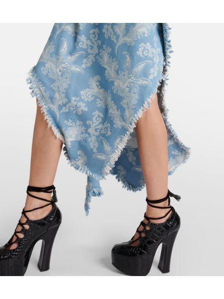 Žakárová bavlnená midi sukňa Vivienne Westwood modrá