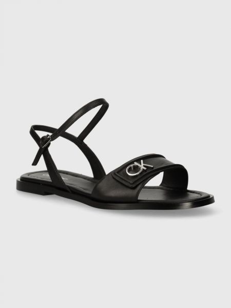 Černé kožené sandály bez podpatku Calvin Klein