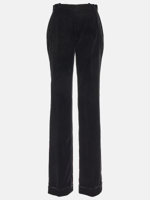 Zamatové rovné nohavice s vysokým pásom Saint Laurent čierna
