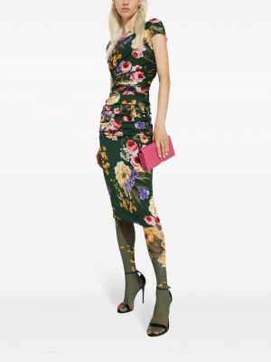 Midi kleita ar ziediem ar apdruku Dolce & Gabbana zaļš