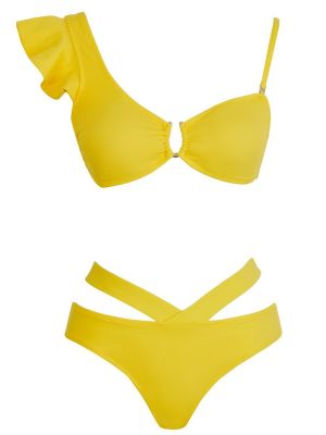 Раздельный купальник с v-образным вырезом с рюшами Sailor Moda желтые