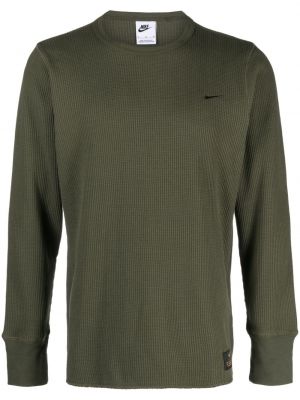 Памучен пуловер бродиран Nike зелено