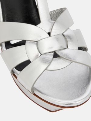 Sandale din piele cu platformă Saint Laurent argintiu