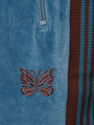 Welurowe spodnie bawełniane Needles niebieskie