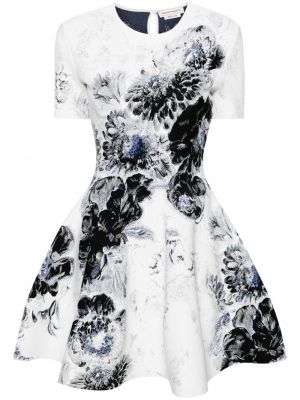 Květinové mini šaty s potiskem Alexander Mcqueen bílé