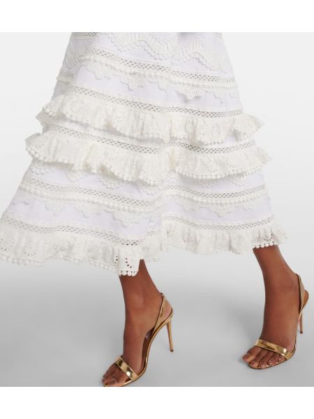 Pamučna midi suknja s vezom Carolina Herrera bijela