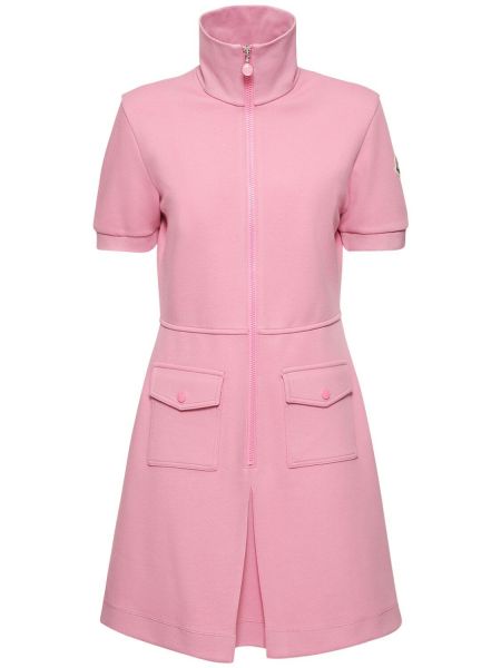 Памучна рокля от джърси Moncler розово