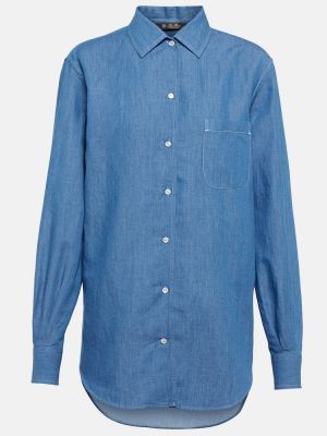 Camicia di lino di cotone Loro Piana blu