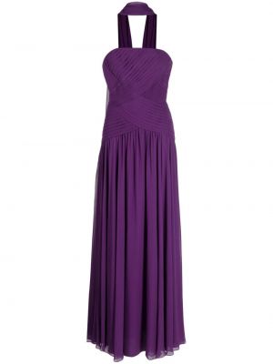 Drapiruotas šilkinis suknele kokteiline Elie Saab violetinė