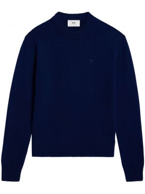 Пуловер бродиран Ami Paris синьо