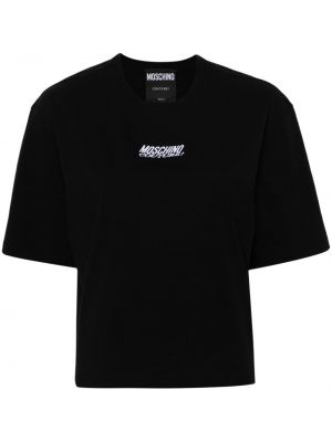 Bombažna majica z vezenjem Moschino črna