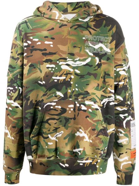 Pamučna hoodie s kapuljačom s camo uzorkom Heron Preston zelena