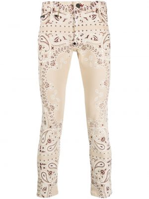 Białe spodnie skinny fit z nadrukiem z wzorem paisley Philipp Plein