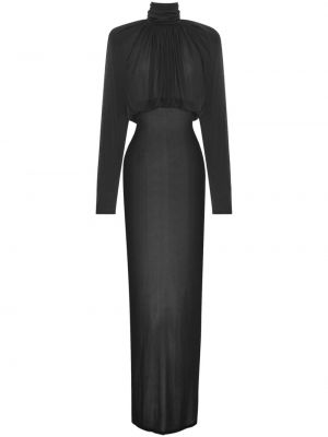 Prozirna večernja haljina s draperijom Saint Laurent crna