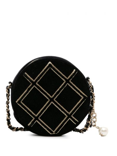 Aksamitna torba na ramię z cekinami z perełkami Chanel Pre-owned czarna