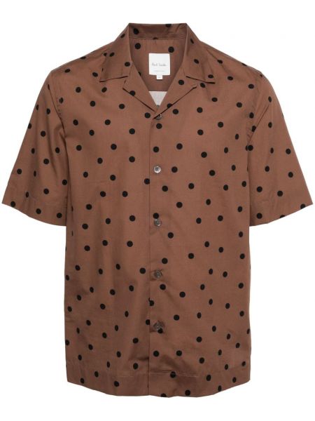 Πουά βαμβακερό πουκάμισο με σχέδιο Paul Smith καφέ