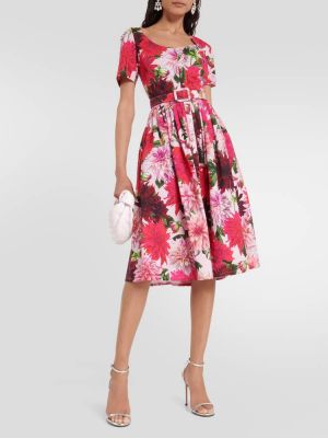Платье миди в цветочек с принтом с круглым вырезом Oscar De La Renta розовое