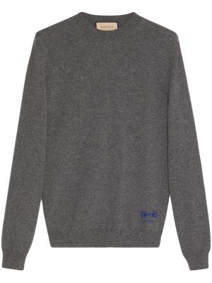 Pletený sveter s výšivkou Gucci sivá