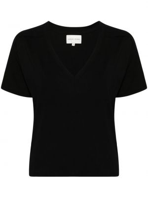 Βαμβακερή μπλούζα με λαιμόκοψη v Loulou Studio μαύρο