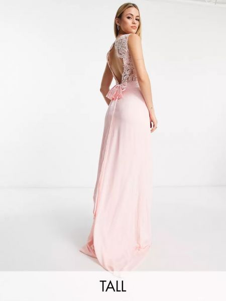 Кружевное шифоновое длинное платье Tfnc розовое