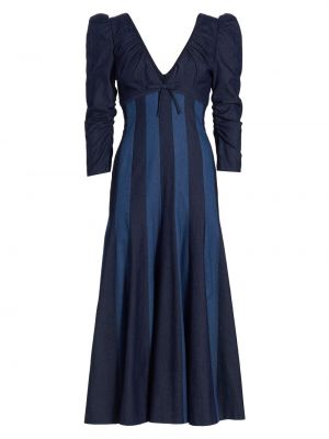 Джинсовое платье-миди с V-образным вырезом со швами Carolina Herrera, нави
