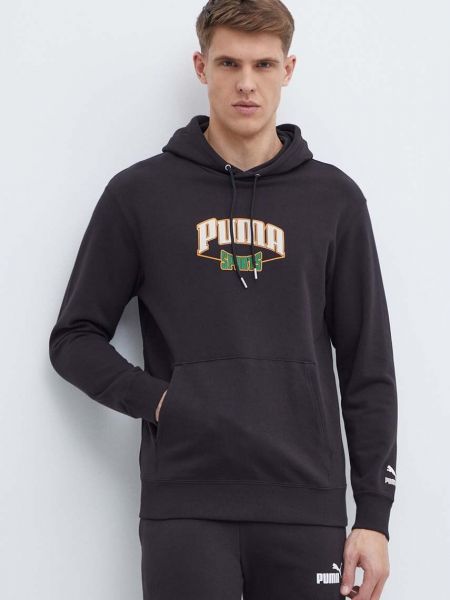 Pamučna hoodie s kapuljačom Puma crna