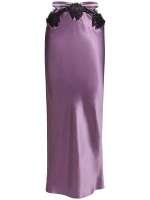 Svilena maksi suknja s čipkom Fleur Du Mal ljubičasta